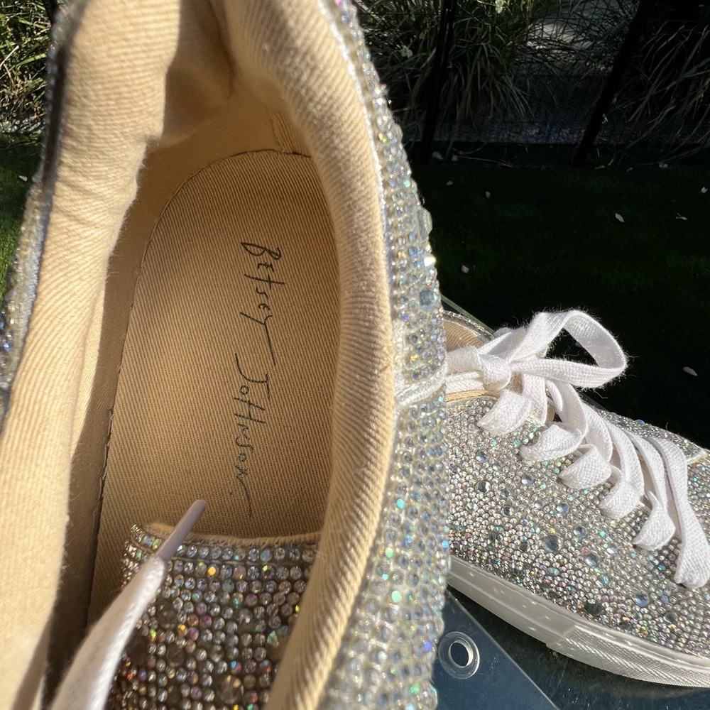 Betsey Johnson White Iridescent Crystal Platform Sneakers - Picture 3 of 7